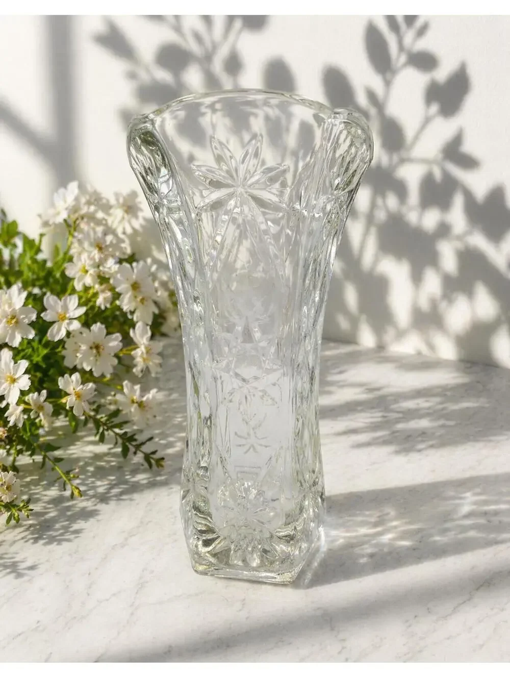 Vintage Anchor Hocking Early American Prescut Star/Star of David Clear Vase